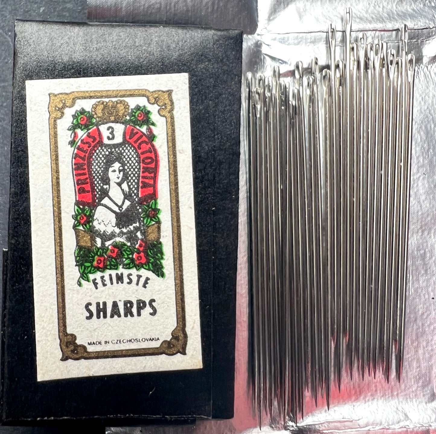 Sz 3 - 4.2cm Vintage Czech PRINCESS VICTORIA Silver EYD Needles / SHARPS