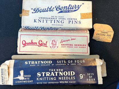 6 Empty Vintage Knitting Needle Boxes and 2 Sets of Needles