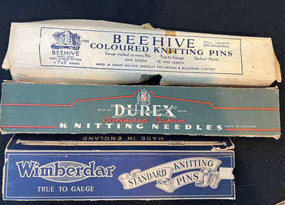 6 Empty Vintage Knitting Needle Boxes and 2 Sets of Needles