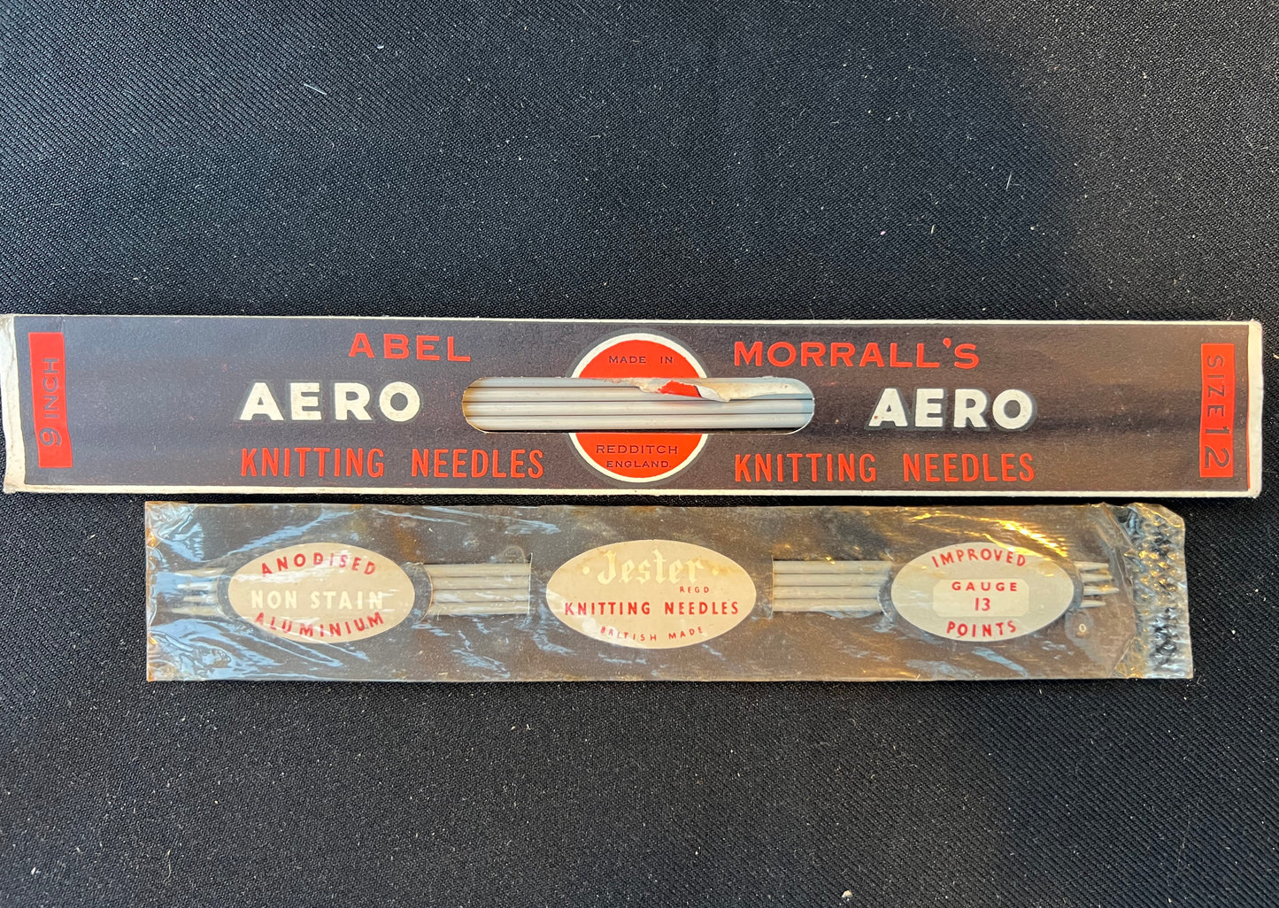 6 Empty Vintage Knitting Needle Boxes and 2 Sets of Needles