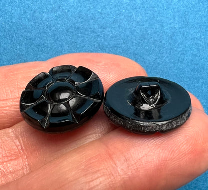 6 Attractive Early C20th Black Glass 1.8cm Buttons