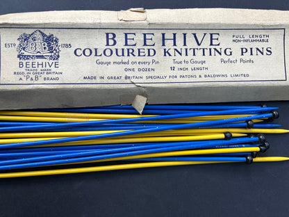 Box of Vintage 12" Gauge 9 BEEHIVE Knitting Pins "Non Inflamable"