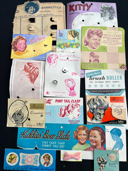 Job Lot of 15 Pieces of Vintage Hair Accessory Packaging 1930s - 60s