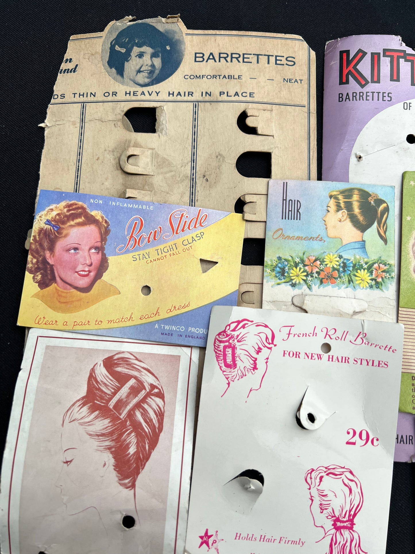 Job Lot of 15 Pieces of Vintage Hair Accessory Packaging 1930s - 60s