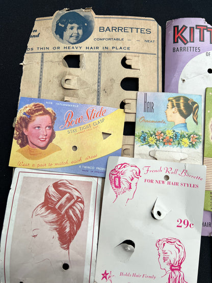 Job Lot of 15 Pieces of Vintage Hair Accessory Packaging 1930s - 60s