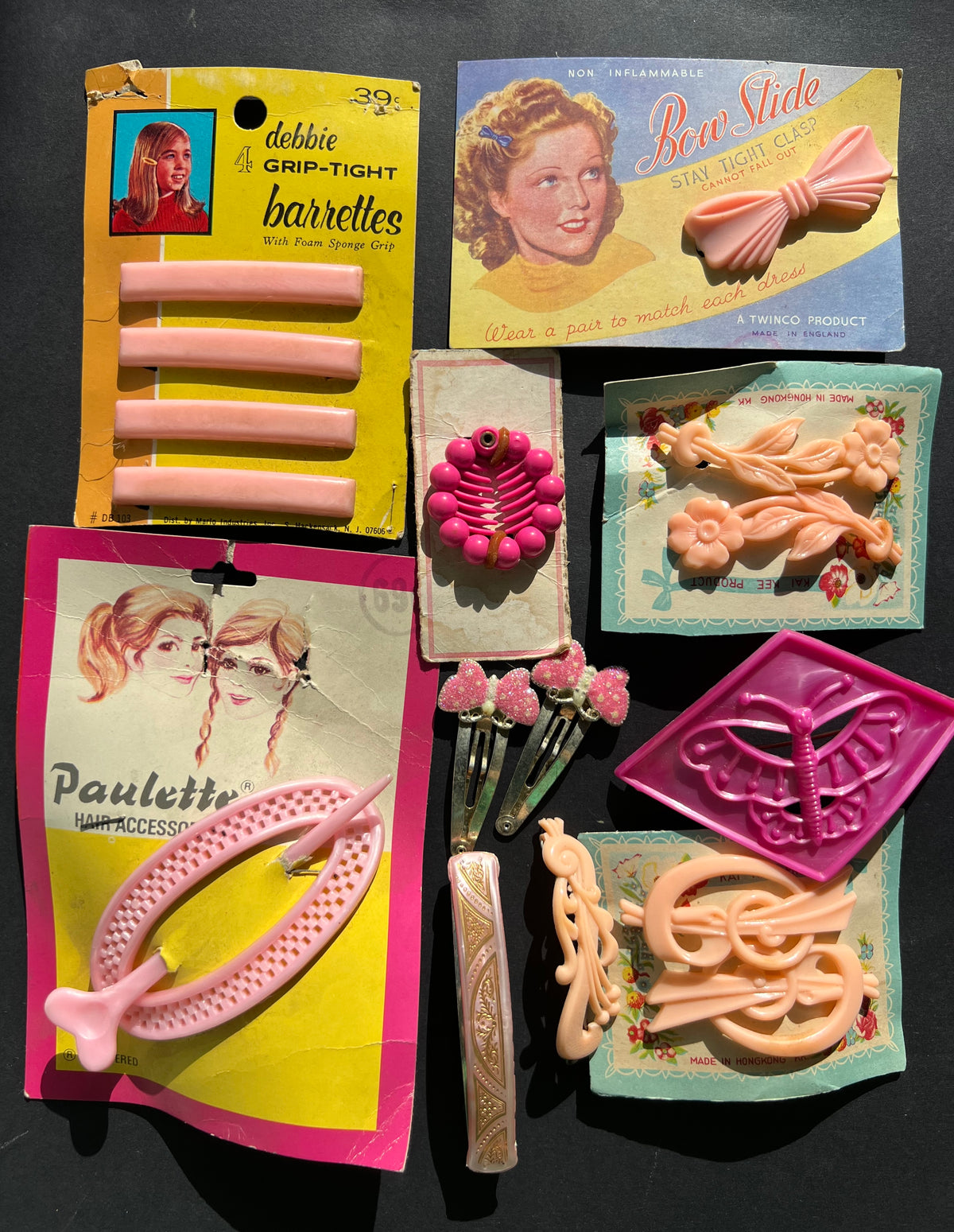 16 Pink Vintage Hair Clips & Barrette.
