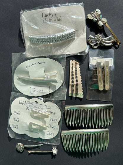 15  Vintage Silver Hair Pins,  Clips and Combs.