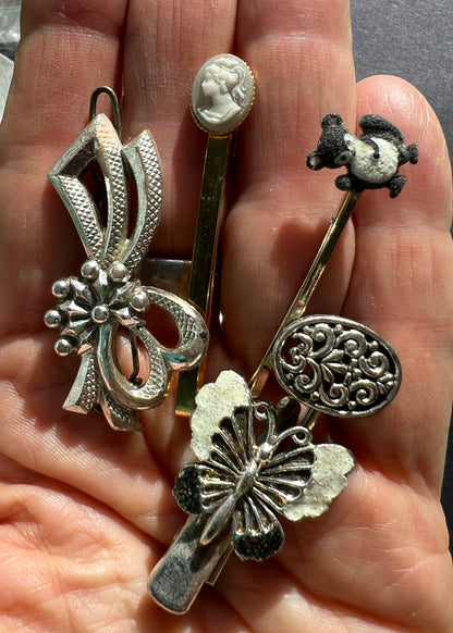 15  Vintage Silver Hair Pins,  Clips and Combs.