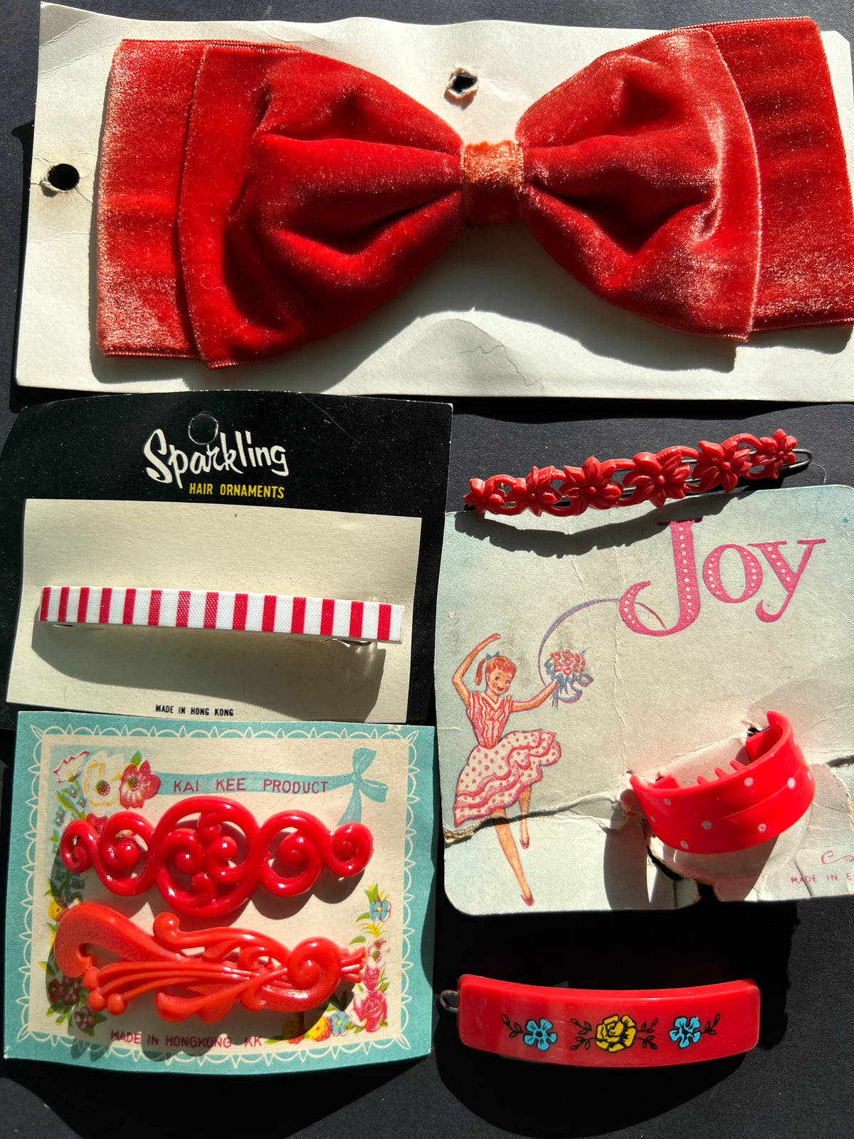 12  Vintage Red Hair Pins, Clips & Bow.