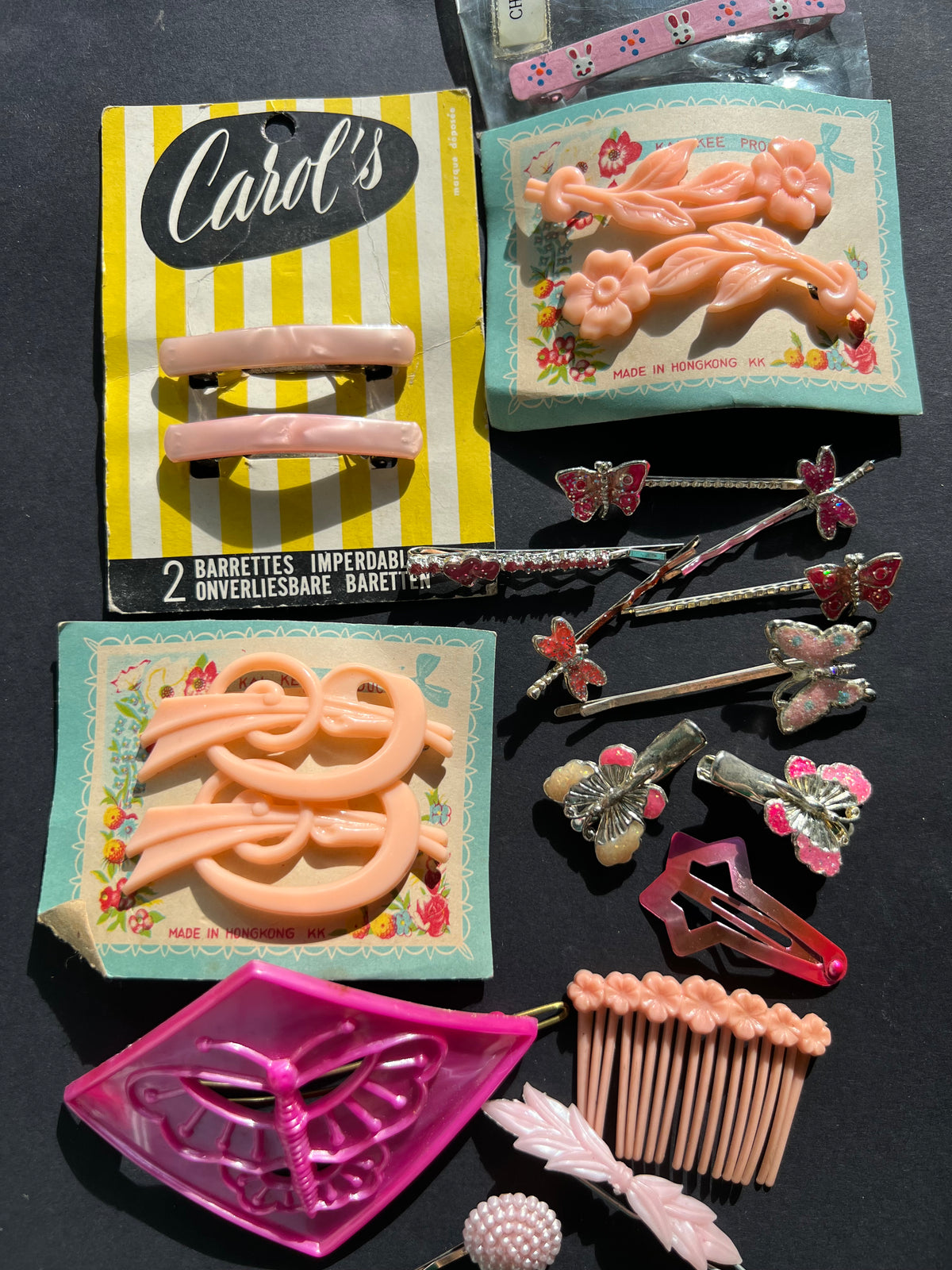 20  Vintage Pink Hair Pins & Clips
