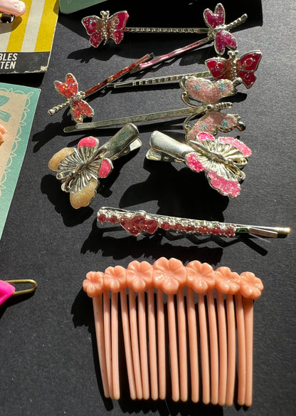 20  Vintage Pink Hair Pins & Clips