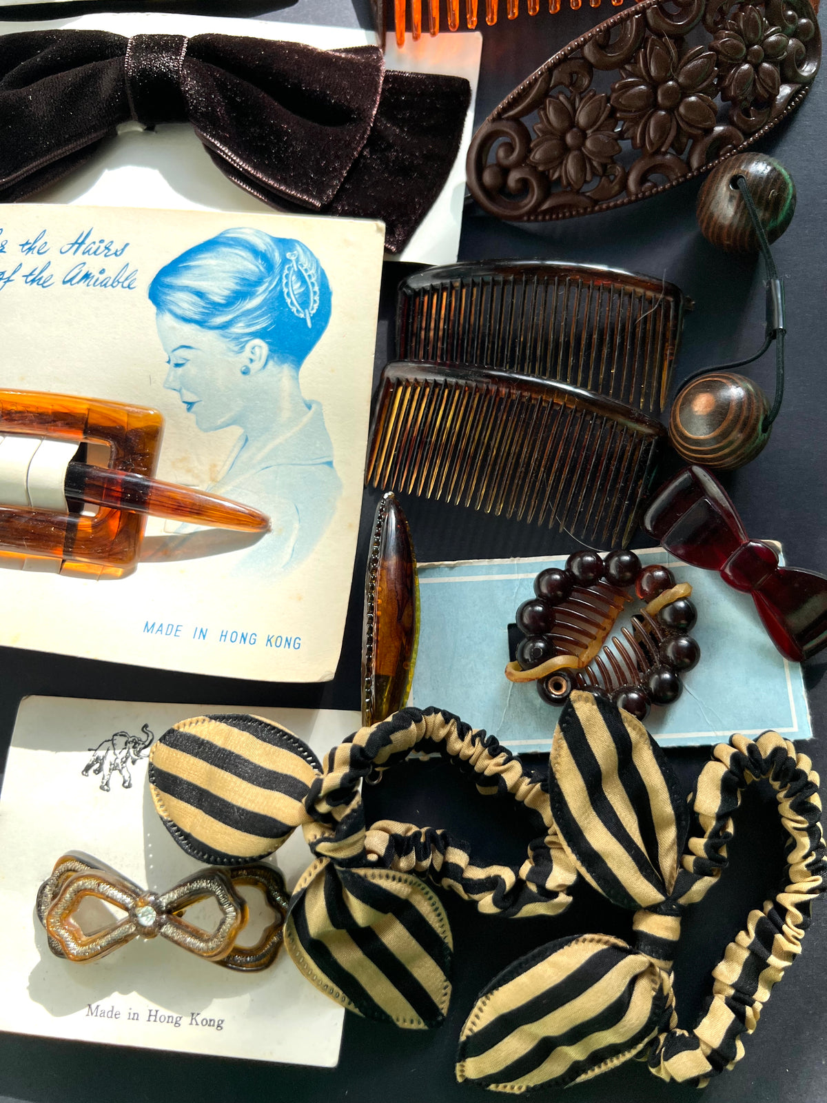 15 Vintage Brown & Tortoiseshell Hair Clips, Barrette, Bows & Combs.