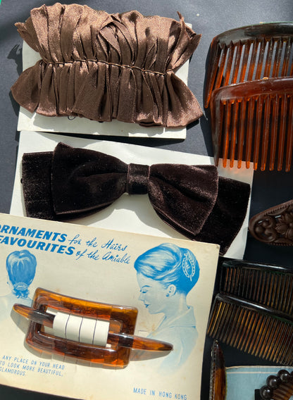 15 Vintage Brown & Tortoiseshell Hair Clips, Barrette, Bows & Combs.