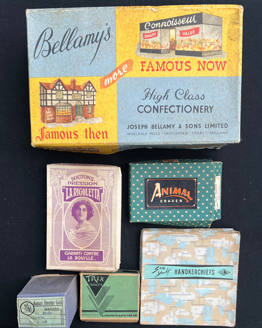 6 Pieces of Vintage Packaging - Boxes + Box Lids incl. Bellamy's of York