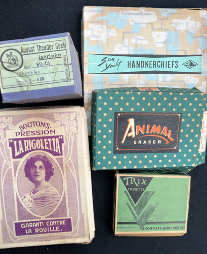 6 Pieces of Vintage Packaging - Boxes + Box Lids incl. Bellamy's of York