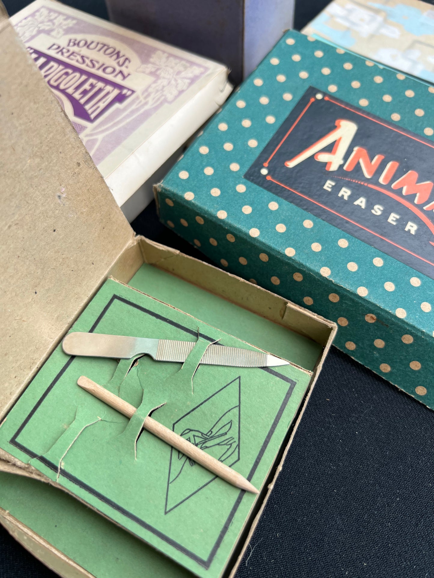 6 Pieces of Vintage Packaging - Boxes + Box Lids incl. Bellamy's of York