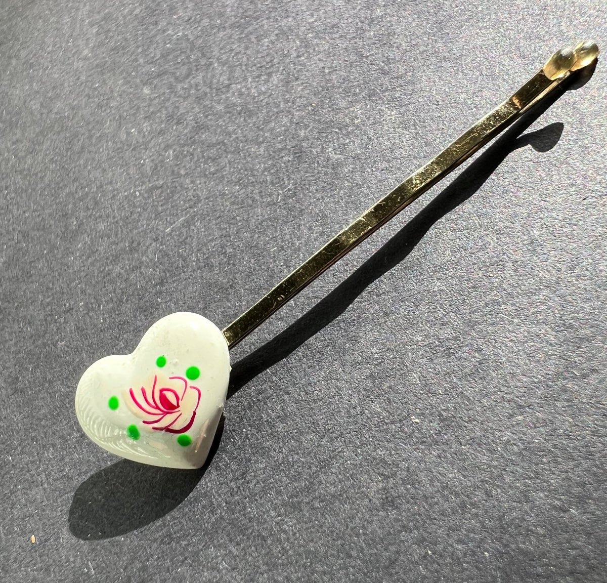 White Enamel Heart Vintage Hair Pin