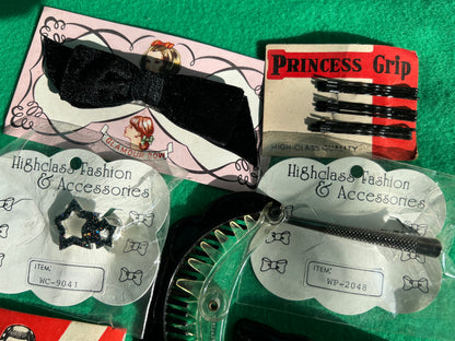 Job Lot of Vintage Black Hair Pins, Clips & Bow.