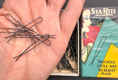 "Precious Little Aids to Beauty" 1920s Box of STA-RITE HAIR PINS