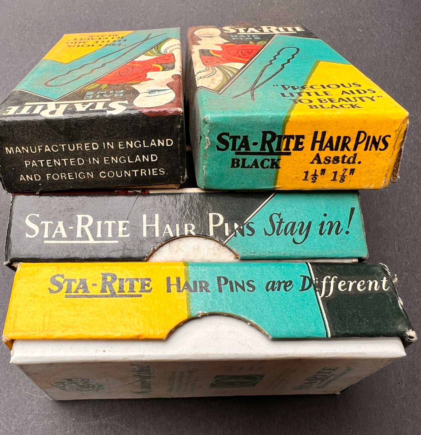 "Precious Little Aids to Beauty" 1920s Box of STA-RITE HAIR PINS