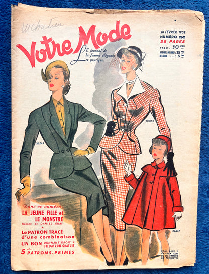 28th February 1952 French Women's Magazine Votre Mode