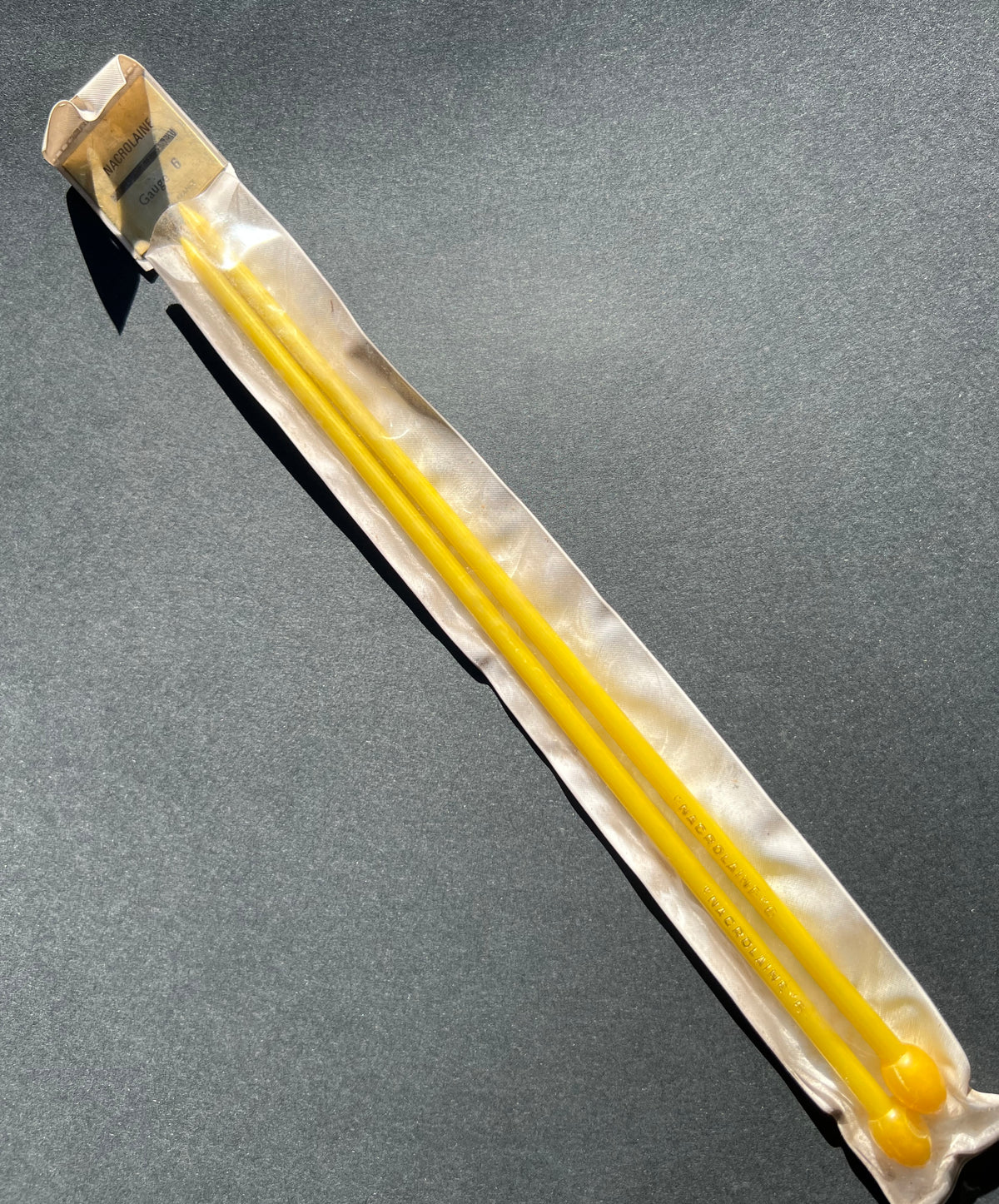 French Nacrolaine Gauge 6 Yellow 9" Knitting Needles.