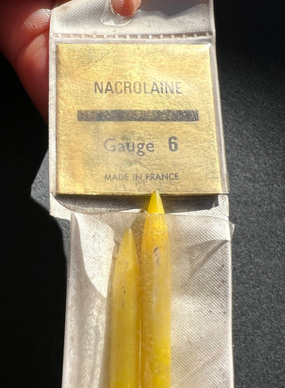 French Nacrolaine Gauge 6 Yellow 9" Knitting Needles.