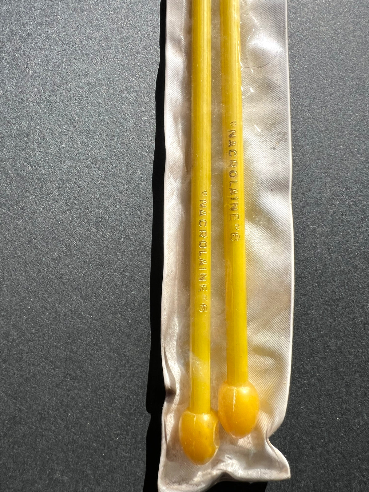 French Nacrolaine Gauge 6 Yellow 9" Knitting Needles.