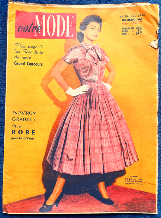 28th July 1955 French Women's magazine Votre Mode incl Girls Dress Pattern