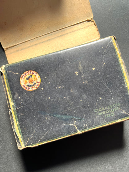 Vintage Players 100 Cigarettes Box with Christmas Outer Wrapper & Sewing Items Inside.