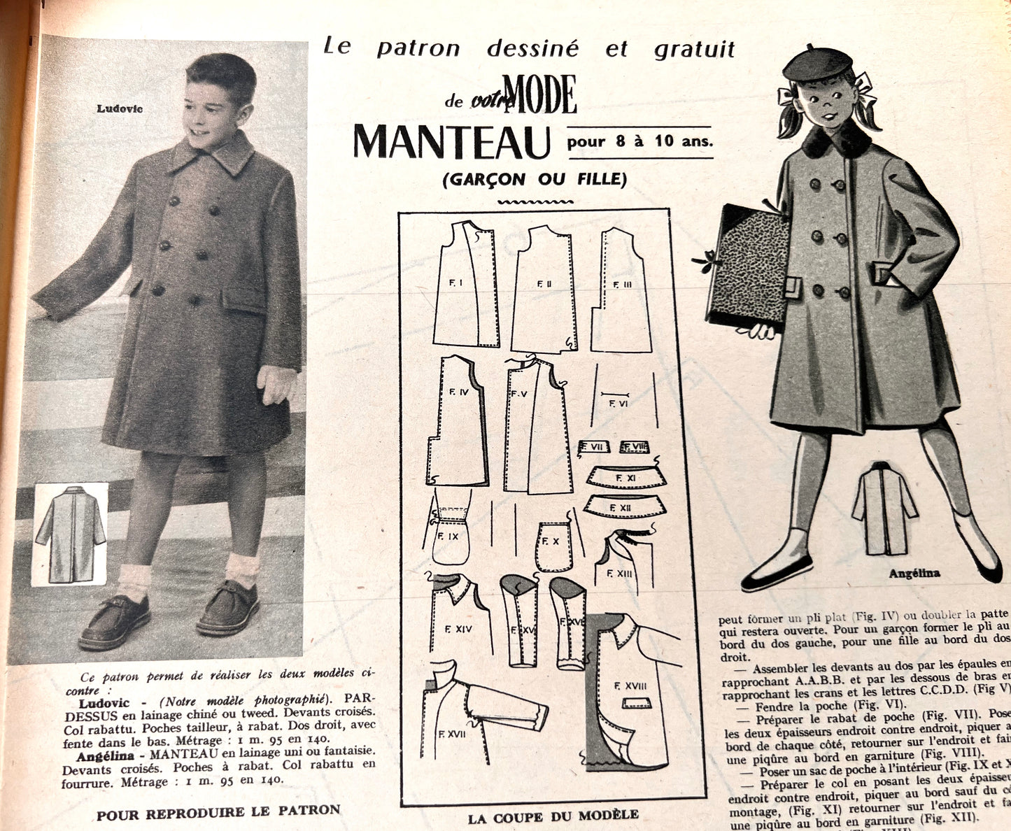 15th November 1956 French Magazine Votre Mode incl. Childs Coat Patterns