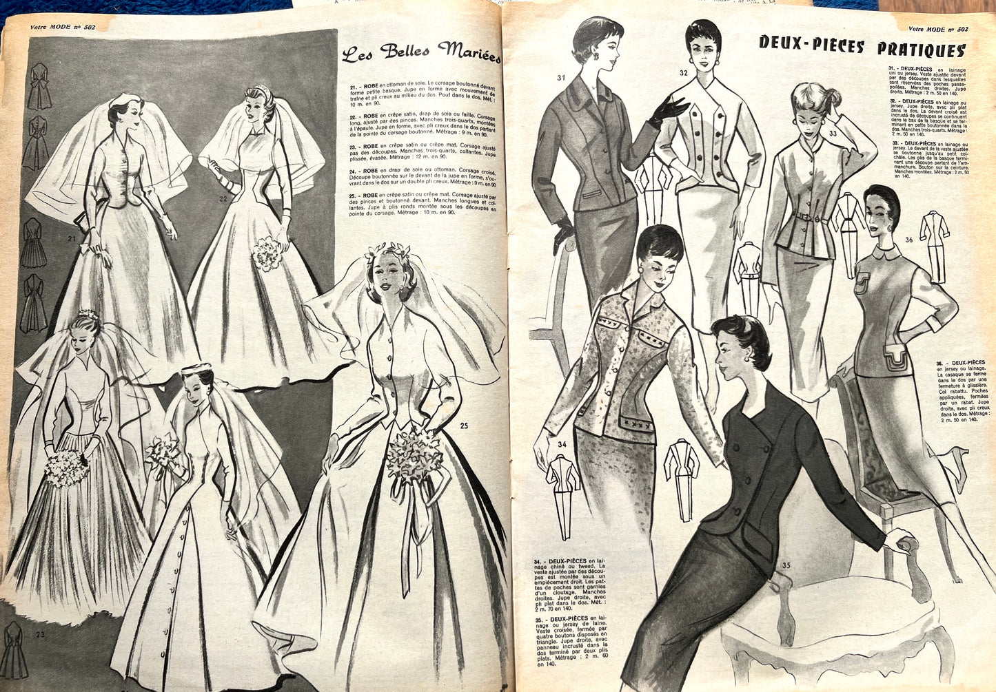 4th October 1956 French Magazine Votre Mode incl. Dress Pattern and Wedding Dresses