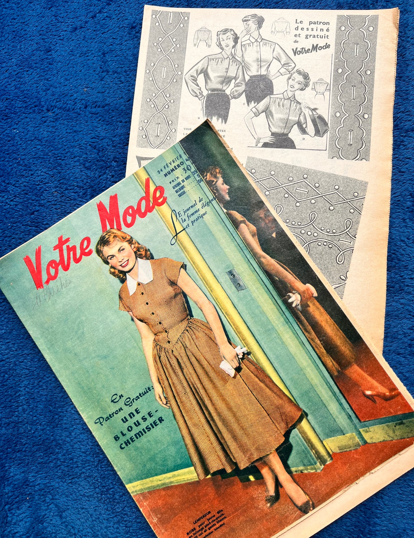 24th February 1955 French Women's Magazine Votre Mode incl Blouse Dress Pattern