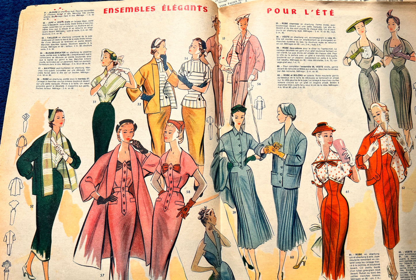 3rd June 1954 French Women's Magazine Votre Mode incl.Blouse Pattern.