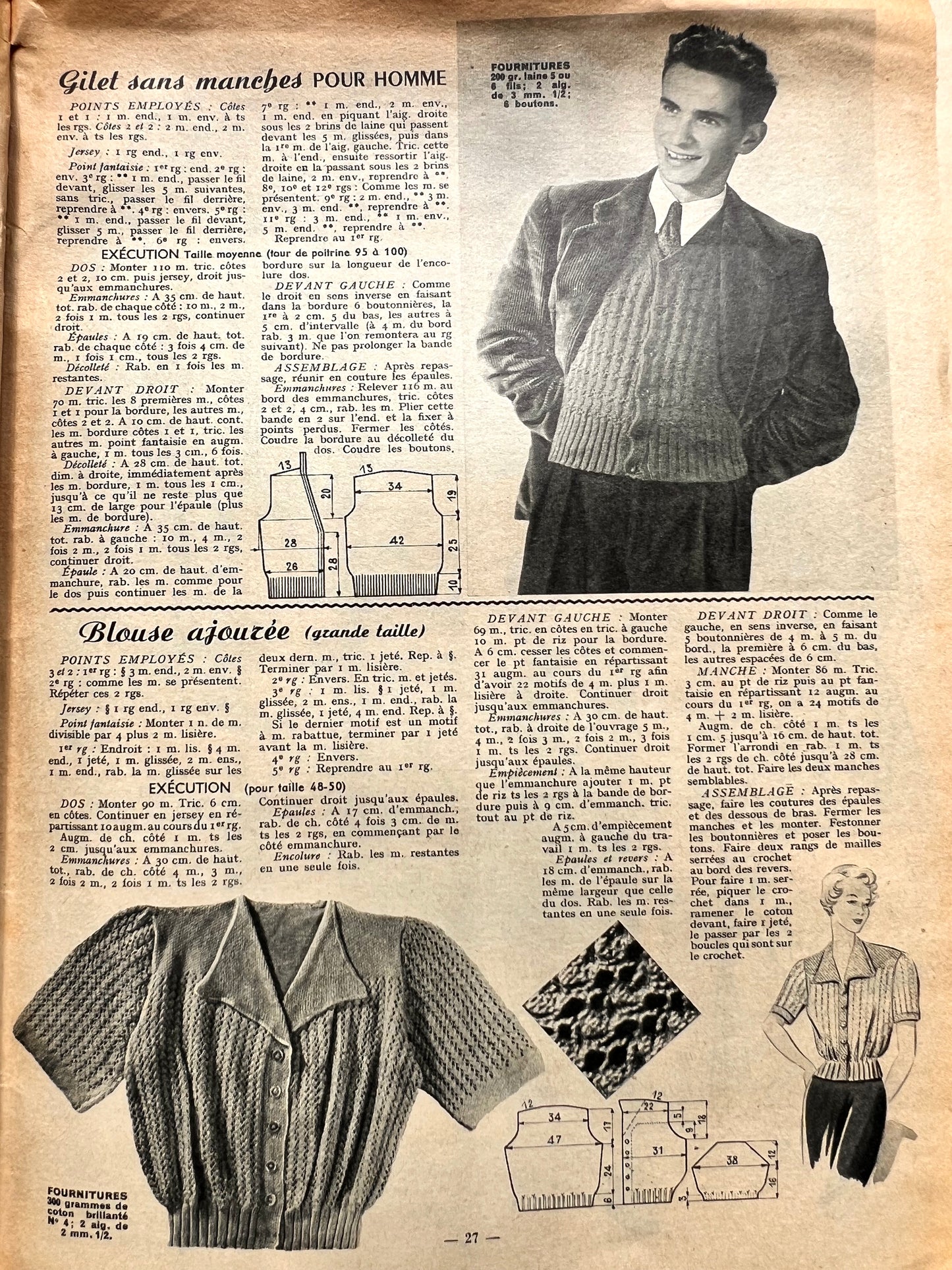 6th March 1952 French Women's Magazine Votre Mode incl. Blouse Pattern