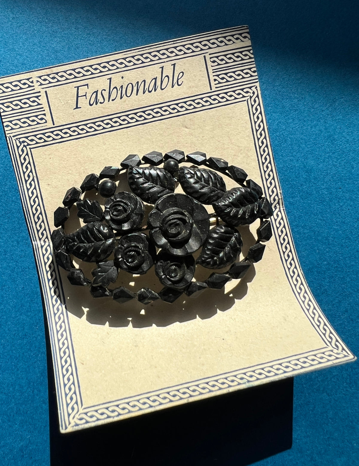 Most Appealing 1930s Pressed Black Glass Floral Brooch