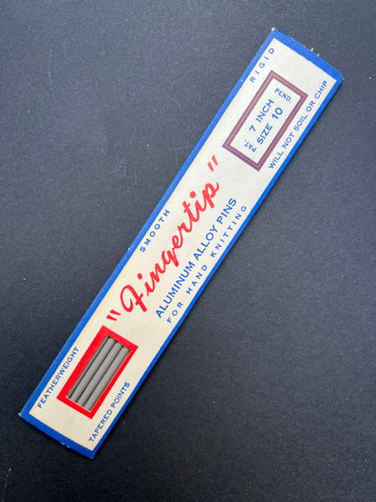 Vintage Set of 4 "Fingertip" Smooth  Pins for Hand Knitting 7"  Gauge 10