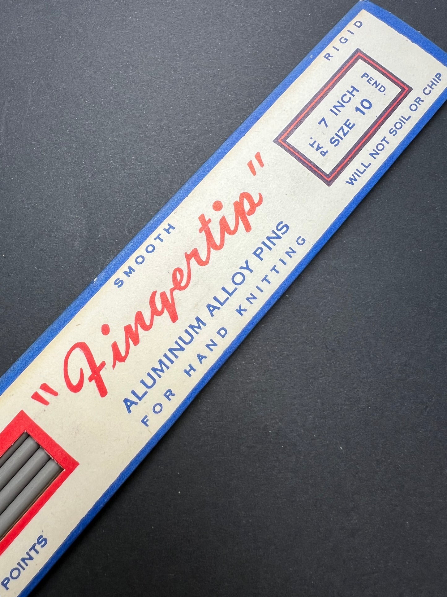 Vintage Set of 4 "Fingertip" Smooth  Pins for Hand Knitting 7"  Gauge 10