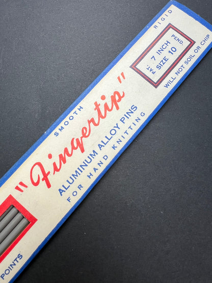 Vintage Set of 4 "Fingertip" Smooth  Pins for Hand Knitting 7"  Gauge 10