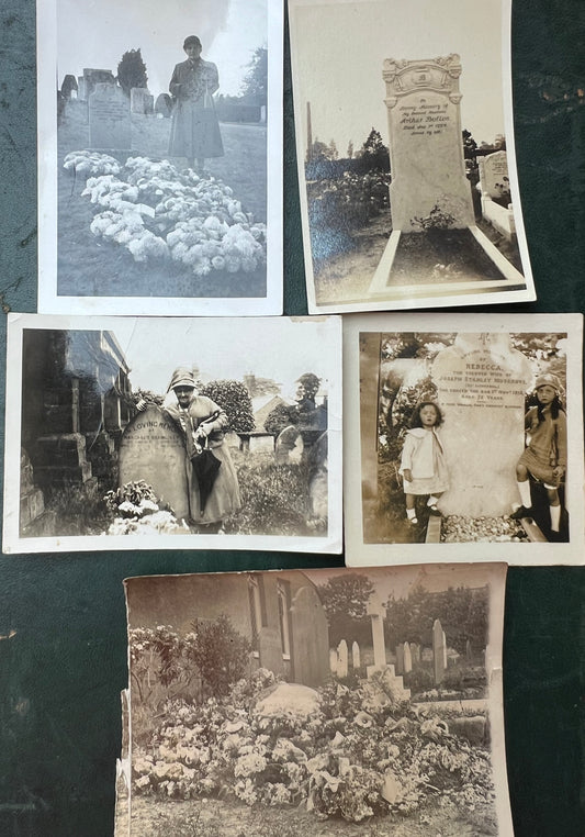 5 x Old Photos of People and Gravestones.. (F3)