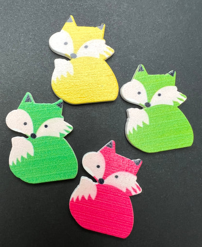 4 or 5 Wooden Flat Back 3.5cm Colourful Foxes