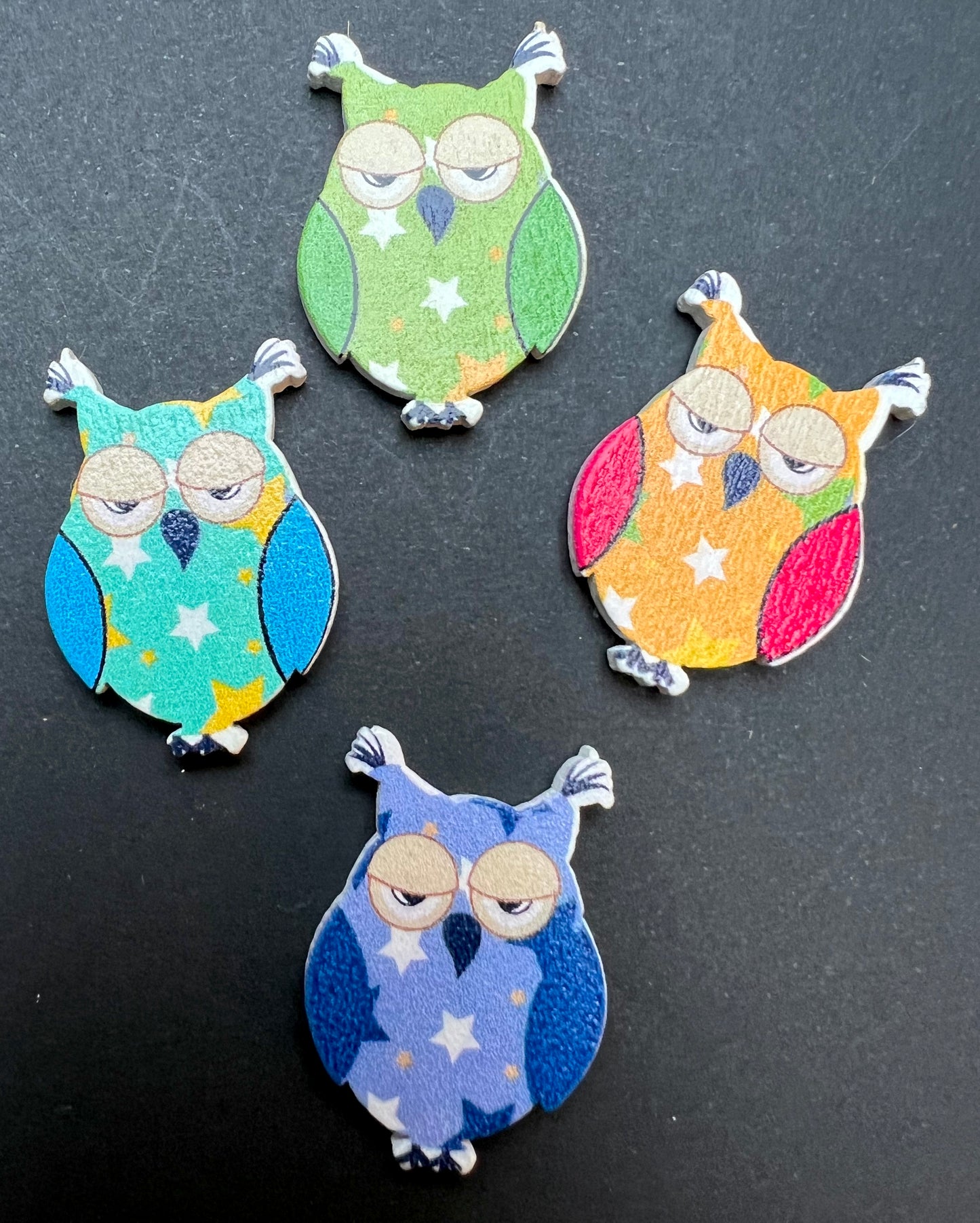 4, 5 or 6 Wooden Flat Back 3cm Patterned Owls
