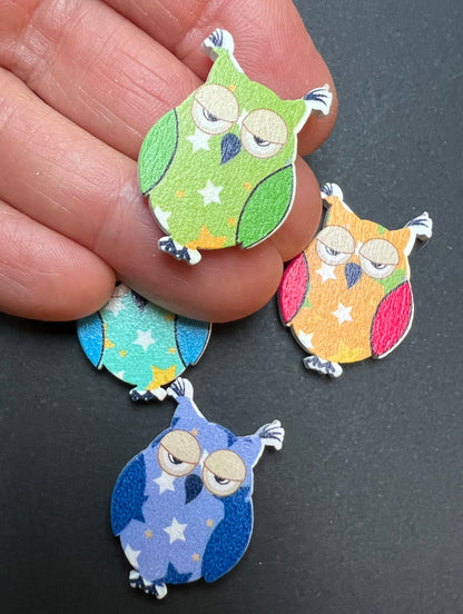 4, 5 or 6 Wooden Flat Back 3cm Patterned Owls