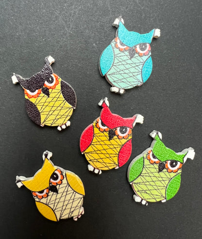 4, 5 or 6 Wooden Flat Back 3cm Patterned Owls