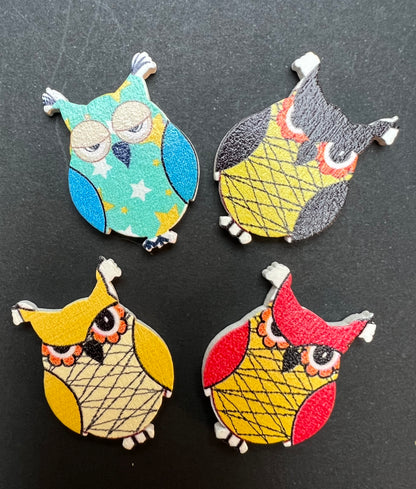 4, 5 or 6 Wooden Flat Back 3cm Patterned Owls