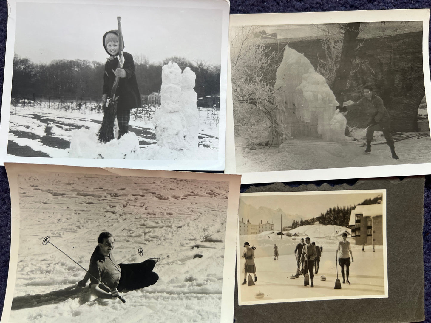 8 Old Photos of Fun in The Snow incl Curling, Skating + Ice Hockey (F10)
