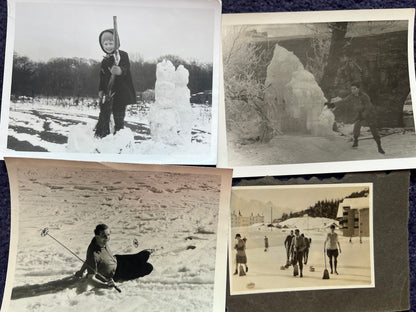 8 Old Photos of Fun in The Snow incl Curling, Skating + Ice Hockey (F10)