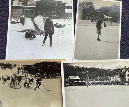 8 Old Photos of Fun in The Snow incl Curling, Skating + Ice Hockey (F10)