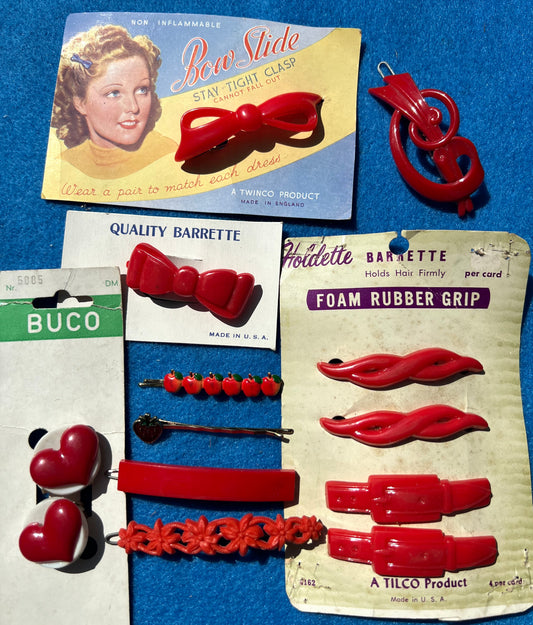 Job Lot of 12 Vintage Red Hair Clips and Pins