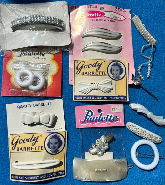 Job Lot of 15 Vintage White, Silver & Cream Hair Clips and Pins (2)